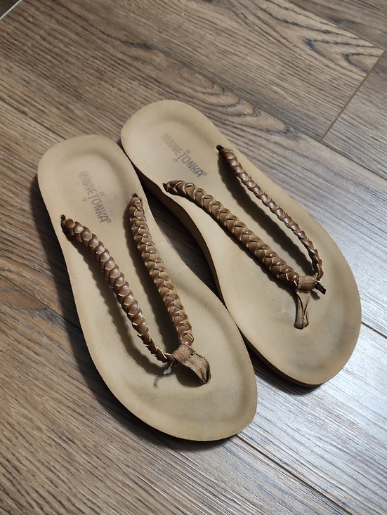 Minnetonka Shoes - Minnetonka Braided Tan Flip Flop Sandals